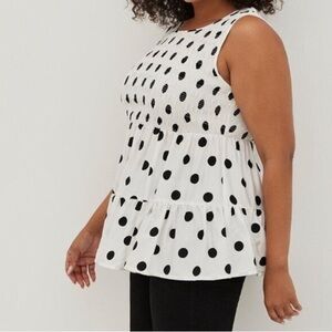 Torrid Black White Polka Dot Molly Smocked TieredTank Top